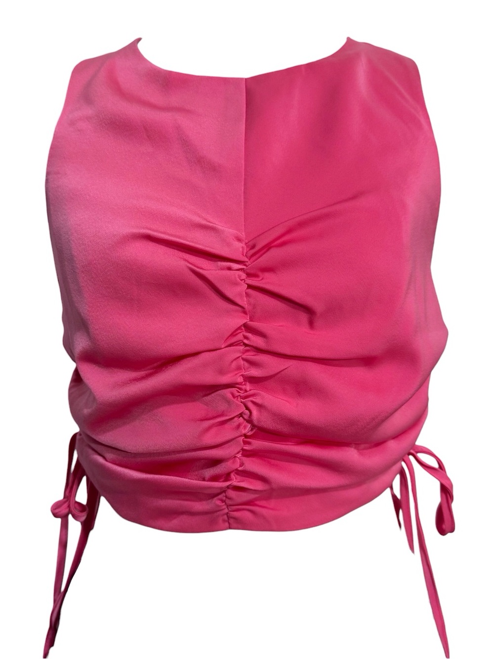 DO+BE Pink Satin Ruched Crop Top Drawstring Sides Sleeveless Size Small